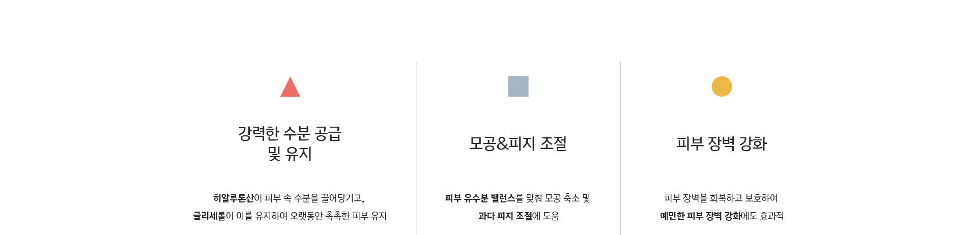 강력한 수분 공급 및 유지, 모공&피지 조절, 피부 장벽 강화