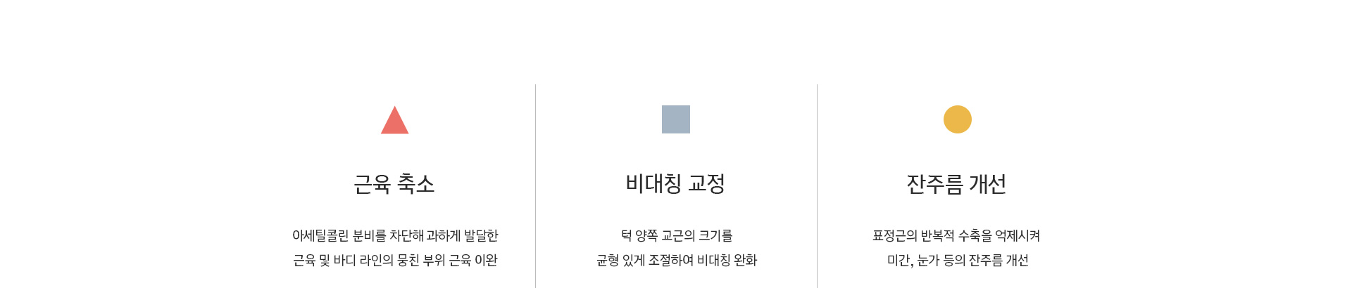 근육 축소, 비대칭 교정, 잔주름 개선