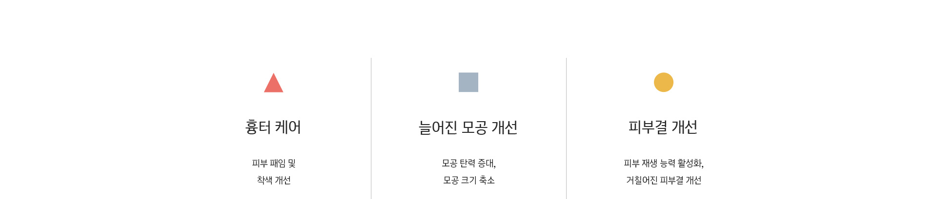 흉터 케어, 늘어진 모공 개선, 피부결 개선