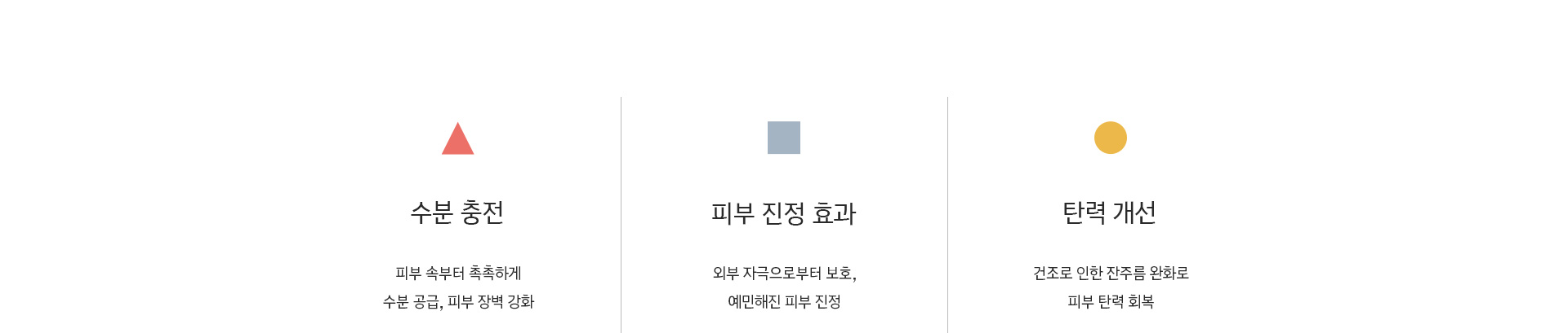 수분 충전, 피부 진정 효과, 탄력 개선